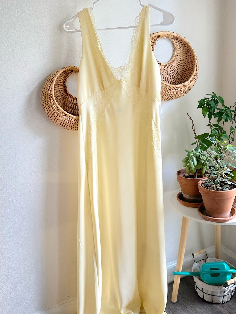 Sincerely Jules Pale Yellow Lace-Trim Slip Dress